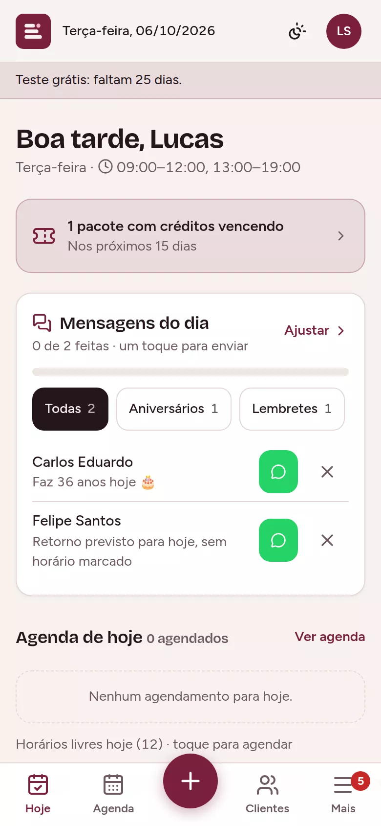 Tela Hoje do Chairly